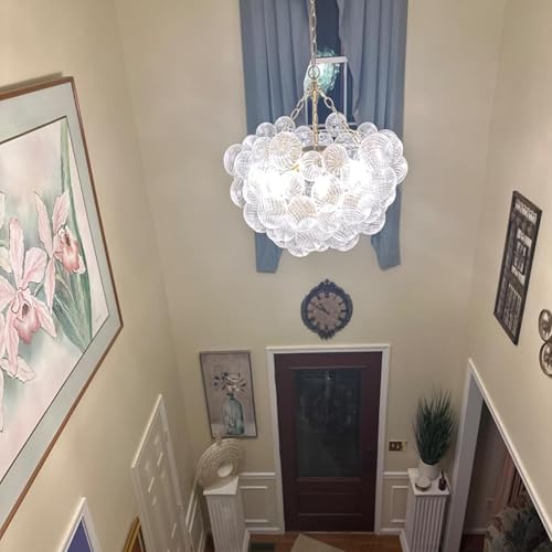 Longree LR1506-24D*18H Nordic Bubble Ball Swirled Glass Chandelier, Dia 24 Inch Gild Gold And Clear Blown Glass Small Pendant Light Fixture For Bedroom Study Restaurant thumb #5