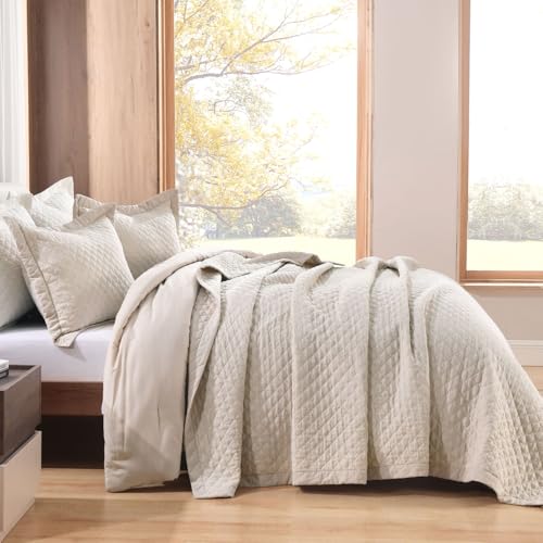 Grassix Linen Quilt Set King Size 3-Piece...