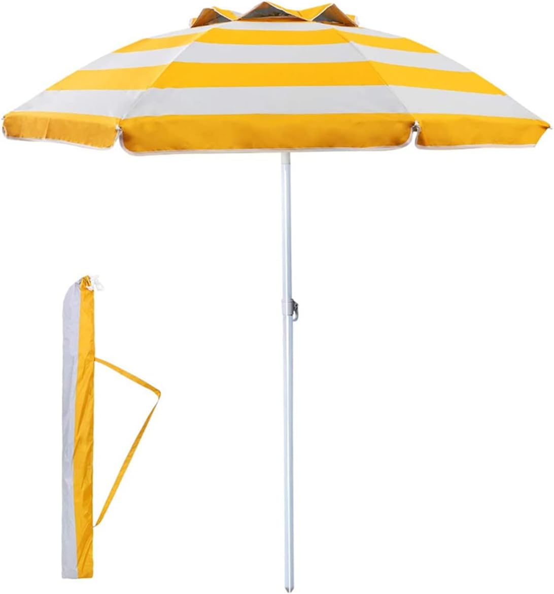 Stripe Garden Umbrella Big Size 8ft Heavy Duty Garden Patio Outdoor Umbrella for Rain & Sun Stripe Design Colorful Garden Umbrella (Yellow) (8ft/48in)