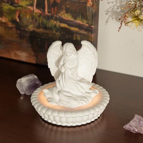 Folkor Life Angel Figurine with Night Light, Guardian Angel Statue Decorative Lamp, Cordless Rechargeable Accent Light for Bedroom, Prayer Space, Spiritual Home Décor