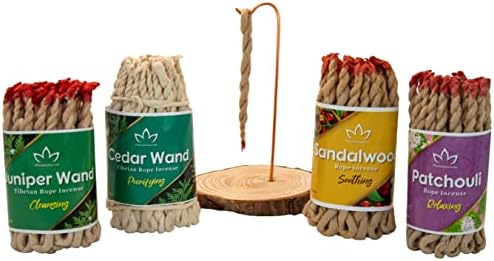 Tibetan Rope Incense 4 Scent Bundle (200pcs Total) by Tibetan Lotus Aromatherapy. Sandalwood, Patchouli, Cedar & Juniper. Promotes Wellness and peacefulness Through Purifying scents.