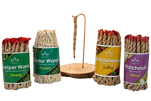 Tibetan Rope Incense 4 Scent Bundle (200Pcs Total) By Tibetan Lotus Aromatherapy. Sandalwood, Patchouli, Cedar & Juniper. Promotes Wellness And Peacefulness Through Purifying Scents. #TOP28