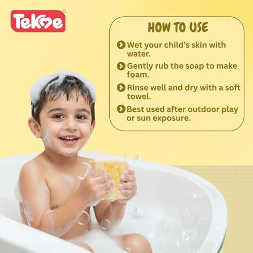 Image of Tekme After Sun Soap for Kids | Gentle Tan Removal & Daily Use Kids De-Tan Soap with Saffron, Turmeric, Papaya & Aloe Vera | Natural Handmade Soaps for 3 Years+ (75g x Pack of 3)