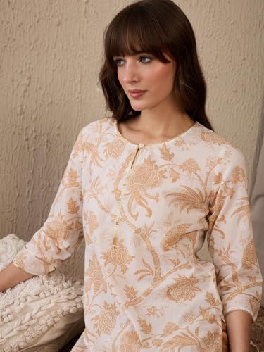 Image of INDO ERA Women's Cotton Straight Fit Straight Floral Printed Kurta (IESTR10061)
