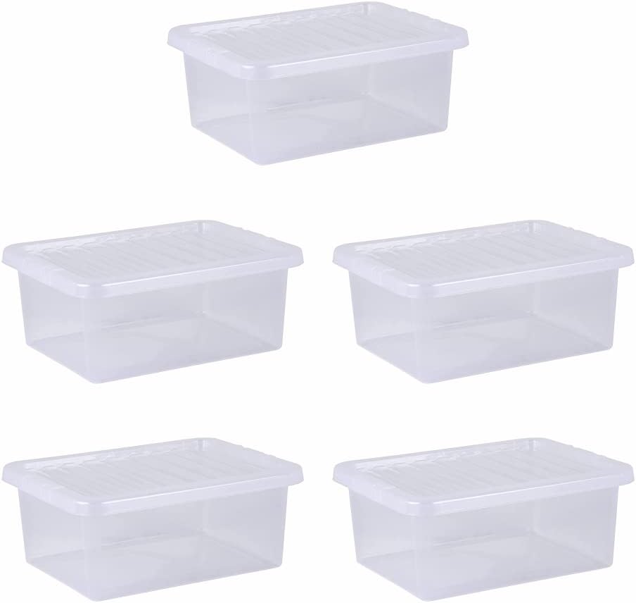 TENLITE 𝐒𝐞𝐭 𝐎𝐟 𝟓 Transparent Plastic 17 Litre Storage Box with Clear