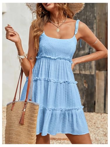 Image of MakeMeChic Women's Boho Mini Dress Summer Vacation Sundress Dots Sleeveless Cami Country Short Dress