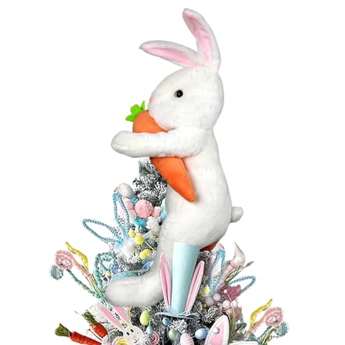 Easter Bunny Tree Topper Decorations,Spring Plush Rabbit Hugged Carrot for Tree Basket Stuffers Holiday Home Party Supplies Decor White
