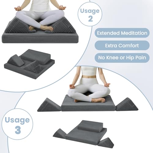Meditation Cushion, Meditation Pillow for Sitting on Floor, Large Yoga Zabuton Pillows Washable, Zafu Set with 2 Knee Supports, 3 Shapes for Comfortable Sitting, Dark Grey - Image 4