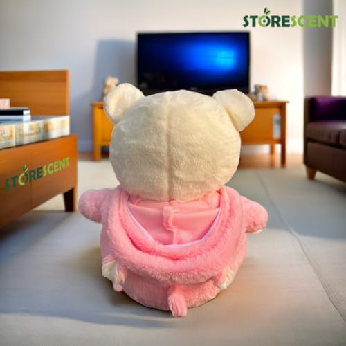 Image of Storescent Hooded Teddy Bear Plush Toy | Soft & Cute Stuffed Animal Toy for Hugging for Kids & Loved Ones - Light Pink 45cm