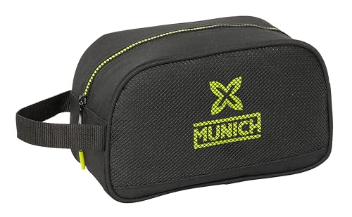 Safta Munich Beat - Neceser Escolar Infantil Mediano con Asa, Neceser Infantil, Adaptable a Carro, Fácil Limpieza, Cómodo y Versátil, Calidad y Resistencia, 26x12x15 cm, Color Negro