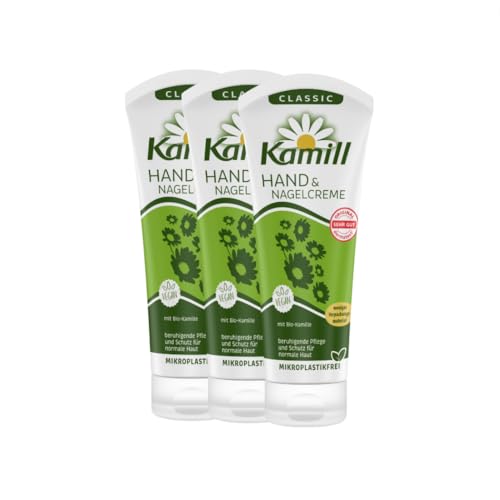 3er Pack Kamill Hand- & Nagelcreme CLASSIC (3 x 100ml) - beruhigt & schützt mit Bio-Kamille aus kontrolliert biologischem Anbau, mit veganen Inhaltsstoffen & ohne Mikroplastik