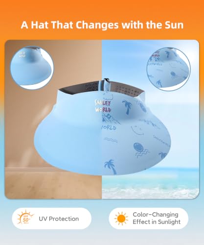 Image of SMILEYWORLD Kids Sun Visor Hats for Girls Boys, UPF 50+ Adjustable Cooling Sports Hat, Packable Visor for Tennis, Pickleball