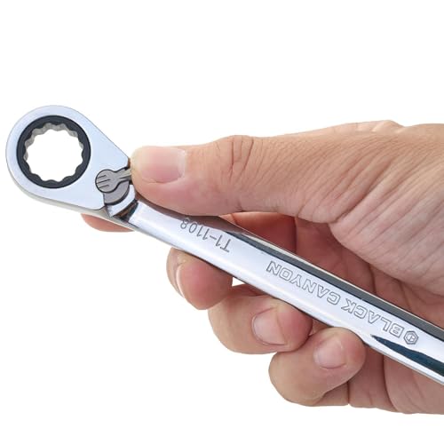 Image of BLACK CANYON 9 /16 Inch Ratchet Combination Wrench, 12-Point Box End & Hex Opening, Polished Steel Ratcheting Wrench with SAE & Metric Sizes