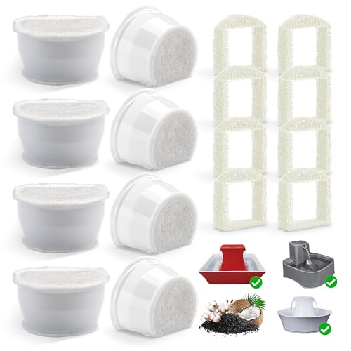 Filtre Fontaine Eau Chat pour PetSafe Drinkwell, 8 Filtres au Charbon de Rechange & 8 Filtres en Mousse de Rechange, Filtre pour Chat Fontaine à Eau Avalon...