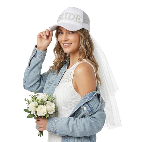 Bride Baseball Hat with Veil Bachelorette Party Favor Sun Protective Beach Golf Visor Dad Trucker Hat Engagement Bridal Shower Decor Bride to Be Bridesmaid Gift Adjustable Wedding Cap for Women Men