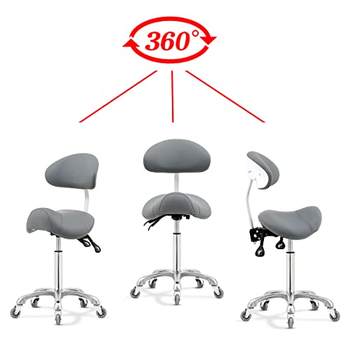 Antlu Saddle Stool Rolling Chair with Back Support,Esthetician Tattoo Dental Stool Chair,Lash Chairs for Eyelash Tech Massage Salon(Grey,with Backrest) by Antlu - Image 6