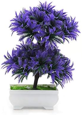 Artificial Bonsai Double Layered Bonsai Tree in A Rectangular Bench Pot Table vase (Colour: Purple)