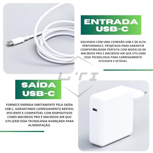 Fonte Carregador Para MacBook Pro 2016 2017 + Air 2018 2020 M2 M3 87w Entrada Usb Tipo C e Saída Usb