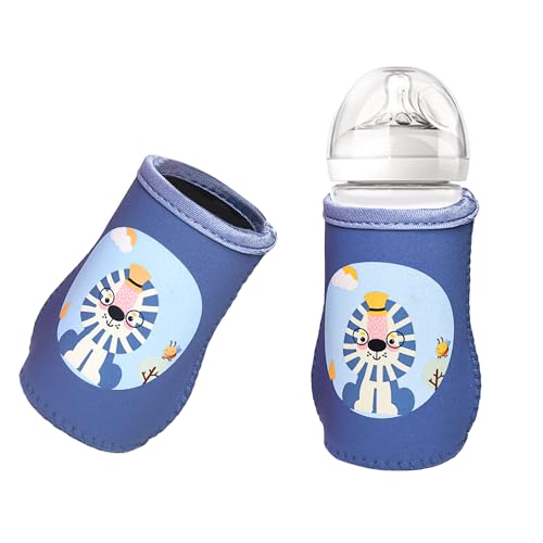 Image of THE LITTLE LOOKERS Cotton Blend Cute Animated Patterned Soft Stretchable Baby Bottle Cover I Baby Feeding Bottle Cover For 125Ml, 150Ml To 240Ml (Blue, Pack Of 1)