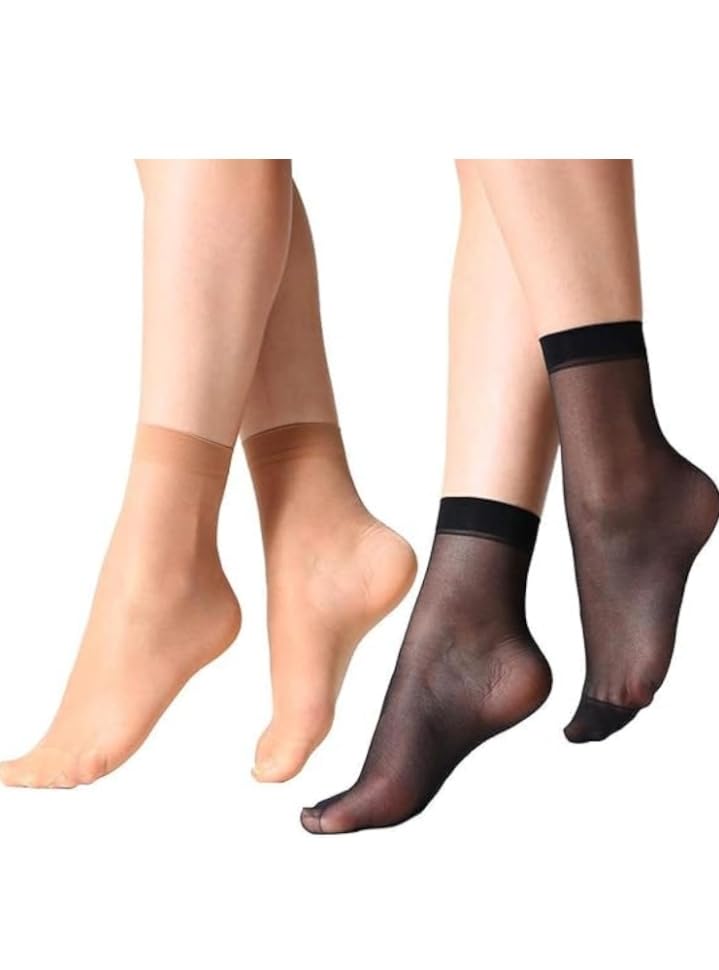 Ultra-Thin Transparent Nylon Ankle Length Socks for Women, Black & Beige, Free Size, Pack of 4-image-49