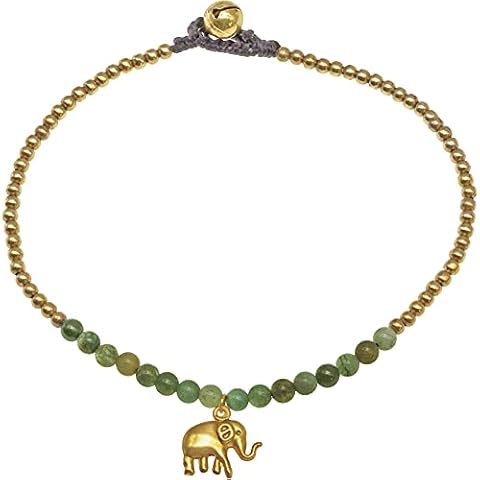 Bijoux De Ja Handmade Natural Color Stone Brass Bead Elephant Charm Anklet Bracelet 10 Inches, L, bead, Jasper Cover