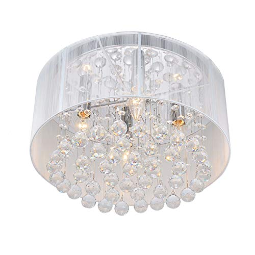 Flushmount 4-Light Chrome and White Crystal Chandelier