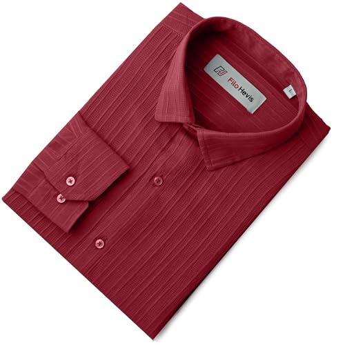 Image of FILO HEVIS Men's Casual Button Down Popcorn Shirts Stylish Long Sleeve Linen Textured Beach Summer Shirt