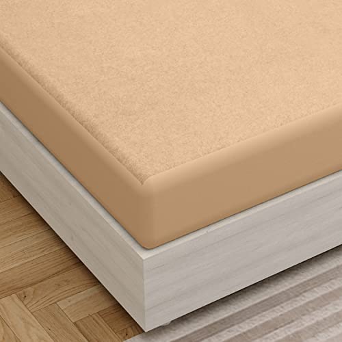Image of Amigos 100% Waterproof Ultra Soft Cotton Feel Terry Mattress Protector King Size 75 inchx 72 inch | Breathable Hypoallergenic Elastic Fitted Mattresses Cover (75x72, Golden Baige)