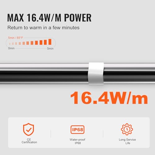 VEVOR Selbstregulierendes Rohrheizkabel, 3,7 m, 16,4 W/m, Heizkabel Frostschutz, Wasserrohr-Heizkabel mit eingebautem Thermostat schützt PVC-Schläuche, Metall- und Kunststoffrohre vor dem Einfrieren