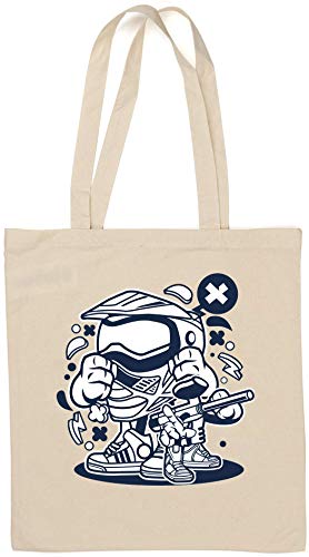 Cartoon Style Paintball Air Gun and Helmet Sac à provisions en coton naturel, Blanc cassé., Einheitsgröße