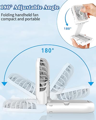 Handheld Fan Rechargeable,Portable Fan Battery Operated with LED Display,Mini Small Hand Foldable Fans with Power Bank,4000mAh Travel Personal Fans,Makeup LashFan for Girls Women Kids