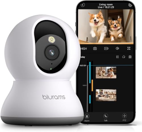 blurams Cámara de Vigilancia WiFi Interior 2K para Domicilio, 360°, Detección AI de Personas y Mascotas, Visión Nocturna a Color, Alerta en Tiempo Real, Audio Bidireccional, con Alexa, Solo 2.4G WiFi