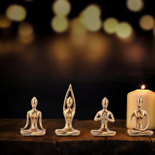 Set de 4 Figuras Abstractas de Yoga en Resina Dorada miniatura 3
