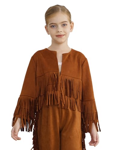 Girls Boys Long Sleeve Open Front Fringed Cowboy Cowgirl Jacket Coat for Kids Western Party Dress Up