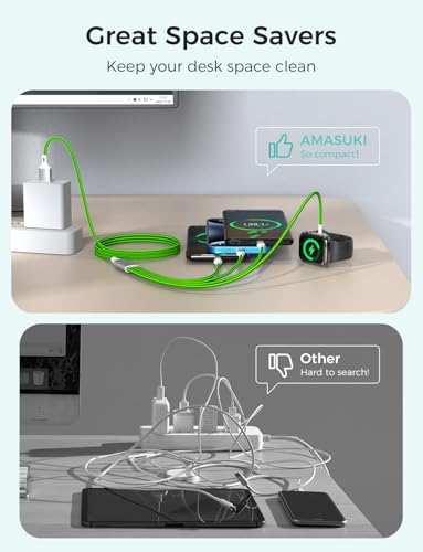 Image of 2Pack Multi Charging Cable for Apple Watch Charger 4 in 1 Travel Essentials RV Camping Essentials USB C /L /Micro Compatible with iWatch Series 11-1 /iPhone 17 /16 /15 /Android Airplane Gadgets-4FT /Green