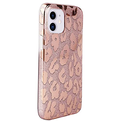 J.west Case Compatible With Iphone 12/12 Pro 6.1-Inch, Luxury Saprkle Bling Glitter Leopard Print Design Soft Metallic Slim Protective Phone Cases For Women Girls Tpu Silicone Cover Case Rose Gold #TOP6