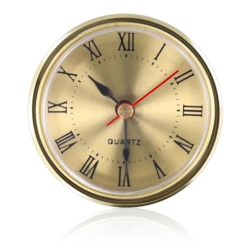 2.5in/65Mm Round Quartz Clock Insert Replacement, Mini Quartz Movement, Roman Numeral Clock Faces For Crafts, Gold & Silver Decorative Mechanism Replacement (gold)