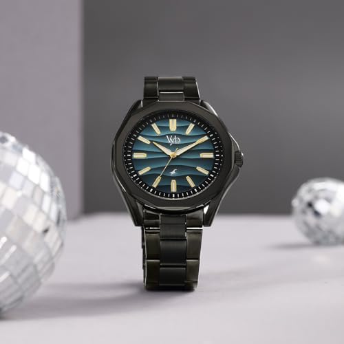 Image of Fastrack Vyb Drift Quartz Analog Blue Dial Black Stainless Steel Strap Watch for Men - FV30038NM01W