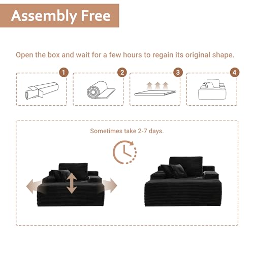 Image of HOOOWOOO Chaise Lounge Sleeping Couch, 48.5x67 Assembly Free Modern Minimalist Sofa, Extra Deep Large Single Seat Sofa, Free Standing Floor Couch in A Box for Living Room (Black Velvet Upholstered)