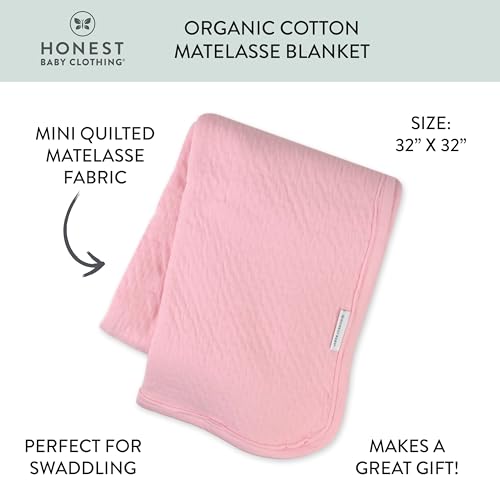 Image of HonestBaby Matelasse Reversible Receiving Blanket 100% Organic Cotton for Baby Boys, Girls, Pink, One Size