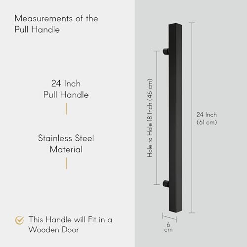 Image of LAPO 24 inch Stainless Steel Square Door Handle for Main Door, Wooden & Glass Door Pull Push Handle, Main Door Handle (Hole to Hole Size 455 mm,Pack of 1) Black Finish | 3 Years Warranty