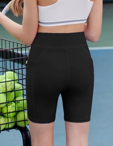 Zaclotre Girls Bike Shorts with Pockets Kids 5" High Waisted Yoga Workout Athletic Running Volleyball Spandex Shorts3