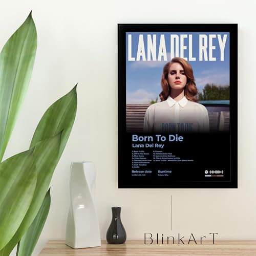 Image of BLINKART LanaDelRa y - Born To Die Wall Photo Frames | Wall Art for Bedroom, Living Room, Studio or Office | Album Cover Print with Spotify Song Link QR Code | Gift for Fans - 8x12 In