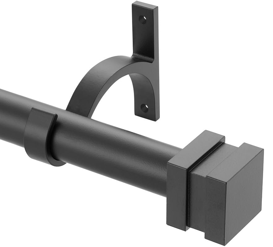 Matte Black Curtain Rods for Window 36-72", Curtain Rods Drapery Rods, Heavy Duty 1 Inch Diameter Single Curtain Rods, Adjustable Window Curtain Rods, Decorative Curtain Rods with Square Finial