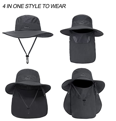 Outdoor Summer Sun Hat Wide Brim Fishing Hats For Women Men Safari Hat With Removable Face & Neck Flap Dark Grey #TOP5