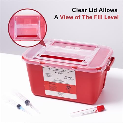Image of Alcedo Sharps Container 1 Gallon (3-Pack) Home & Professional Use | Biohazard Needle and Syringe Disposal, Built-In Needle Removal Port, Locking Slot for Safe Final Disposal, Clear Lid