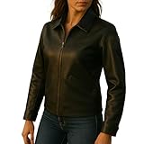 Womens Logo Badges Brown Bomber Leather Jacket Air Force Pilot Top Gun Coat
