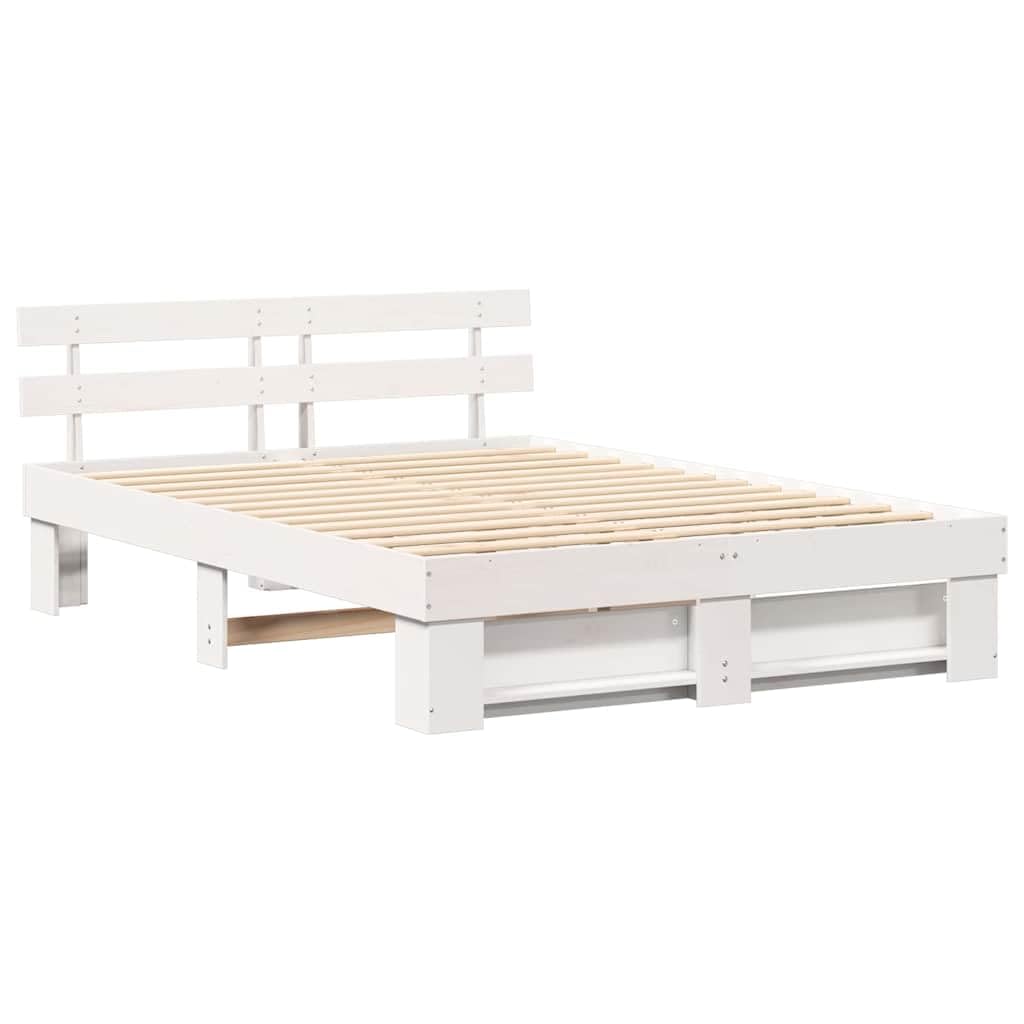 Cadre de Lit 150x200 en Pin Massif Blanc avec Tête de Lit