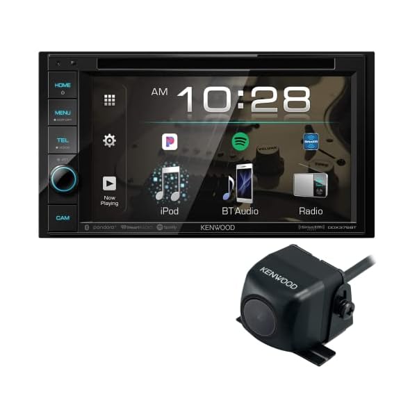 Kenwood DDX376BT Double DIN in-Dash 6.2” DVD Receiver with Bluetooth | Clear Resistive Touch Panel | Plus CMOS-230 Rearview Camera with Universal Mounting Hardware & Video Cable (Renewed)