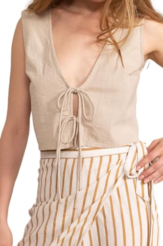 Gottex Beach Life Resort Natural Sleeveless Crop Top Vest with Front Tie Closure for Women, Stylish and Versatile Summer Wear